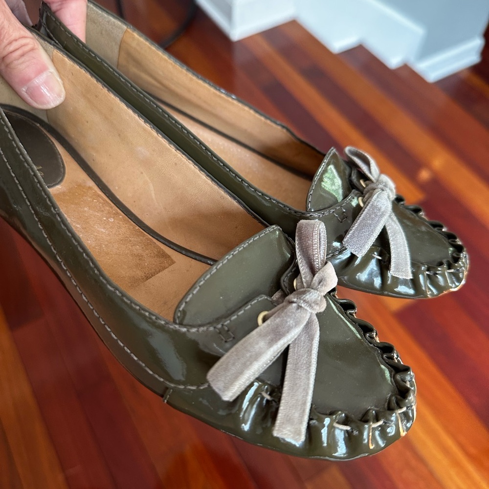 Kate Spade Olive Green Patent Leather Loafers